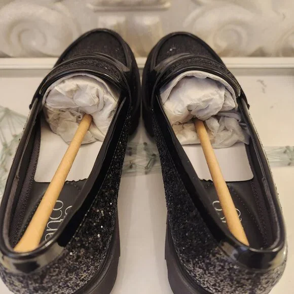 Franco Sarto Black Glitter Loafers - Picture 9 of 13